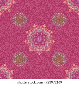 Abstract green and pink elements. Vector shiny metal surface seamless pattern.