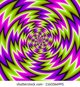 Abstract green, pink and purple background with spirals. Spin illusion.