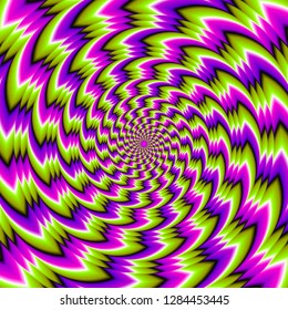 Abstract green, pink and purple background. Spin illusion.