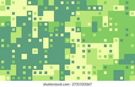 Abstrakter Kunsthintergrund mit grünen Pixeln.  Modernes geometrisches Design, perfekt für Webseiten-Banner, technische Präsentationen oder Social-Media-Grafiken.  Stellt digitale Datenflussmuster, Technologien oder natürliche Muster dar.