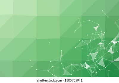Abstract Green Polygonal Space Background with Connecting Dots and Lines. Geometric Polygonal background molecule and communication. Concept of science, chemistry, biology, medicine, technology.