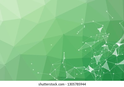 Abstract Green Polygonal Space Background with Connecting Dots and Lines. Geometric Polygonal background molecule and communication. Concept of science, chemistry, biology, medicine, technology.