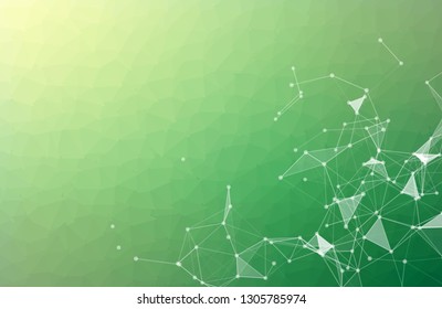 Abstract Green Polygonal Space Background with Connecting Dots and Lines. Geometric Polygonal background molecule and communication. Concept of science, chemistry, biology, medicine, technology.