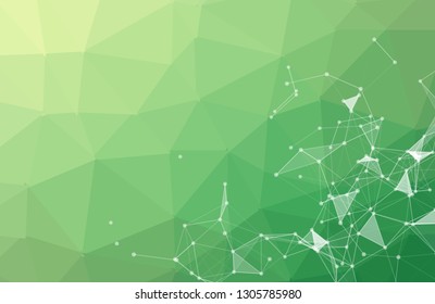 Abstract Green Polygonal Space Background with Connecting Dots and Lines. Geometric Polygonal background molecule and communication. Concept of science, chemistry, biology, medicine, technology.