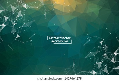 Abstract Green Polygonal Space Background with Connecting Dots and Lines. Geometric Polygonal background molecule and communication. Concept of science, chemistry, biology, medicine, technology.
