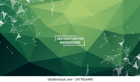 Abstract Green Polygonal Space Background with Connecting Dots and Lines. Geometric Polygonal background molecule and communication. Concept of science, chemistry, biology, medicine, technology.