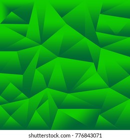 Abstract Green Polygonal Triangle Background. Vector Polygon which consist of triangles. Geometric background in Origami style with gradient.