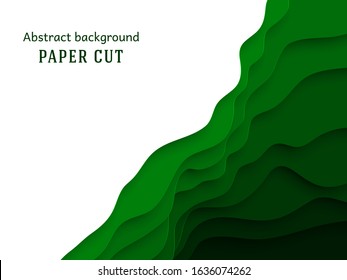 Abstract green poster, background in paper cut style. Place for text. Vector