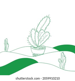 Abstract green prickly cactus vector in the desert