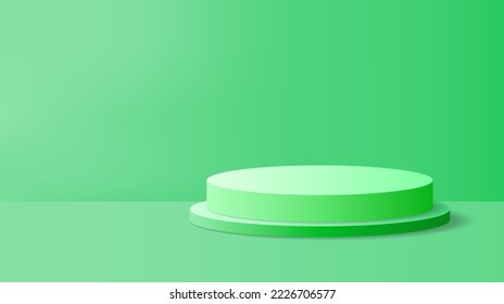 Abstract green product display background with 3d render cylinder pedestal podium. Green minimal wall scene for product display presentation. Geometric stage platform vector