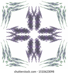Abstract green purple floral fractal pattern isolated on white background. Wallpaper design. Vector image.