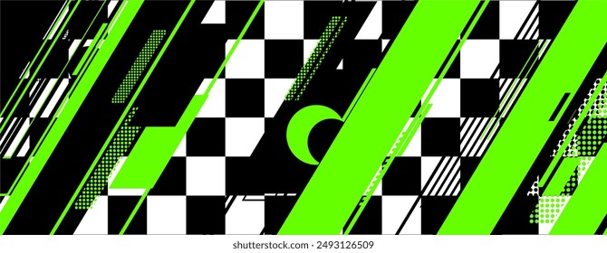 abstract green racing background with checkboard and lines