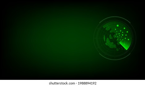 Abstract green radar with targets, Digital realistic radar screen, Military search system, Vector illustration concept.