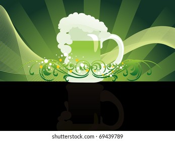 abstract green rays background with curve wave, beer mug