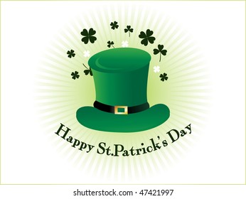 abstract green rays background with isolated leprechaun hat