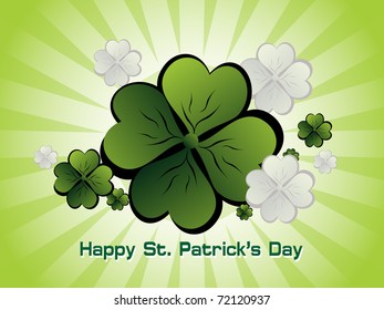 abstract green rays background with shamrock, vector illustration
