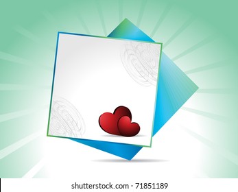 abstract green rays, background with valentine day card