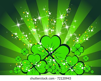 abstract green rays twinkle star background with shamrock