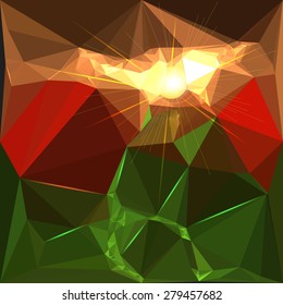 Abstract green and red background of crystals with sunlight