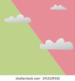 Abstract green and red background with white clouds