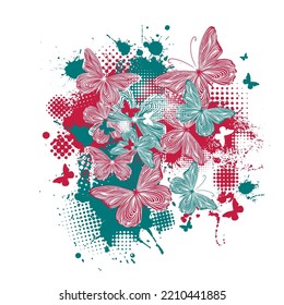 Resumen de mariposas verdes y rojas. Ilustración del vector