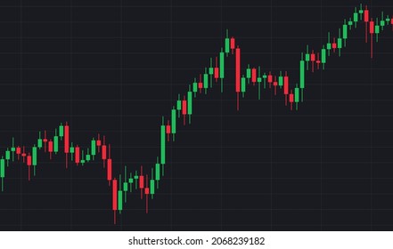 Abstract green and red candlestick financial chart. Black background. Vector illustration.