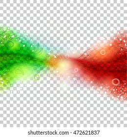 Abstract green and red color waves connection. Horisontal banner at transparent background. Vector concept for communication design.
