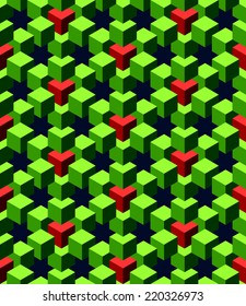 abstract green and red cubes with deep blue background