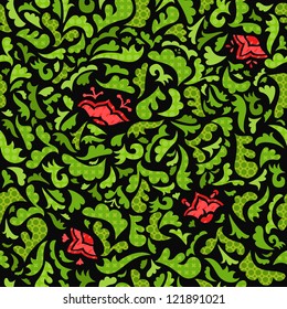 Abstract green and red seamless pattern with floral background. Vector illustration for your pretty design.