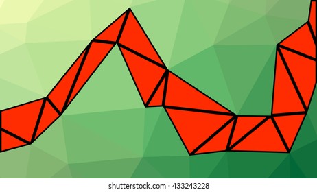 Abstract green and red vector gradient lowploly of many triangles background for use in design.