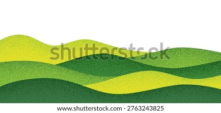 Abstract Green Rice Farm Fields Background. Vector Mountains Landscape with Tea Plantation. Hill Agriculture Pattern Collage. Rural Organic Farmland Illustration.