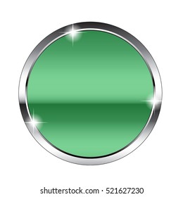 Abstract green round background in a silver frame, stylized as a mirror surface. Vector illustration, on transparent background.