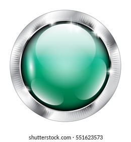 Abstract green round background in a silver frame, with space for your text. Vector illustration.
