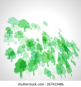 abstract green scattered tree vector background, cloudy perspective