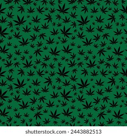 abstract green seamless hemp background with black green cannabis leaf icons pattern
