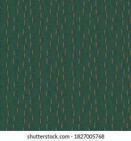 Abstract Green seamless pattern with gold, black, dark brown or yellow colors, lines, dots 