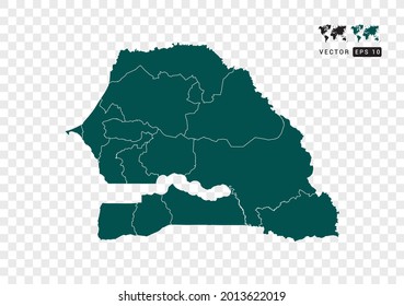 Resumen del mapa verde de Senegal. Diseño de fondo transparente vectorial.