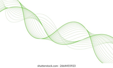Abstractas líneas de onda serpentina verde sobre fondo blanco