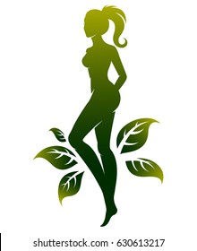 abstract green shape of  beautiful woman icon cosmetic and spa, logo women on white background, vector