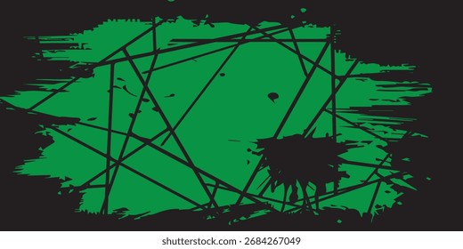 Abstrakte grüne Form mit schwarzen Linien und Splatter-Design