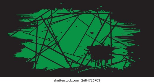 Abstract Green Shape with Black Lines and Splatter Design