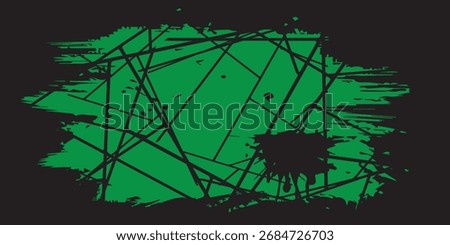 Abstract Green Shape with Black Lines and Splatter Design