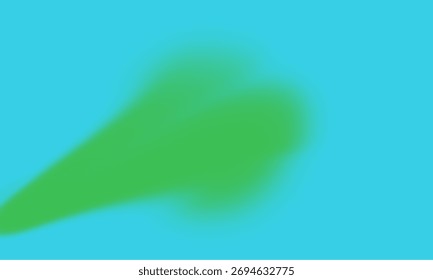 Forma verde abstrata com bordas suaves contra um fundo azul vibrante, sugerindo movimento ou uma forma natural.