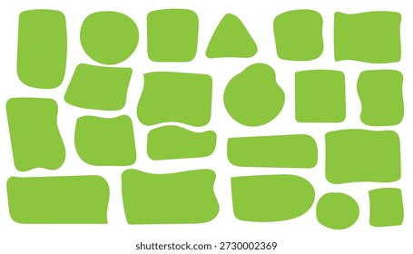 Abstractas pegatinas de forma verde. Retro zig zag marcos de forma ondulada. Marcos de fotos abstractos rectangulares corrugados de Vector, cuadros de texto. Sellos geométricos para niños con borde de vieira. Conjunto de Formas dentadas planas