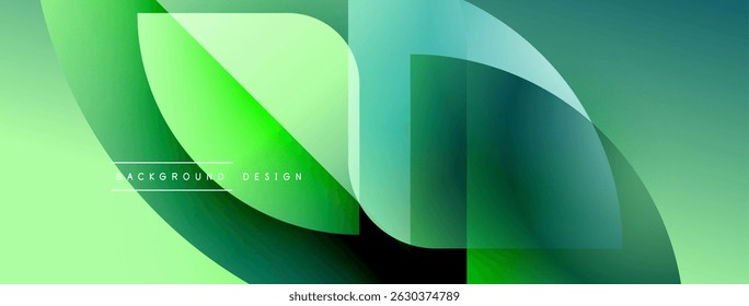 Las Formas verdes Abstractas se superponen, creando un efecto de degradado dinámico. Diseño moderno adecuado para fondos, presentaciones. Transiciones suaves visibles.