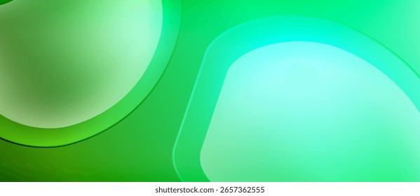 Las Formas verdes Abstractas se superponen, creando Gradientes suaves. El diseño minimalista evoca frescura, atmósfera tranquila. Las texturas lisas dominan la composición.