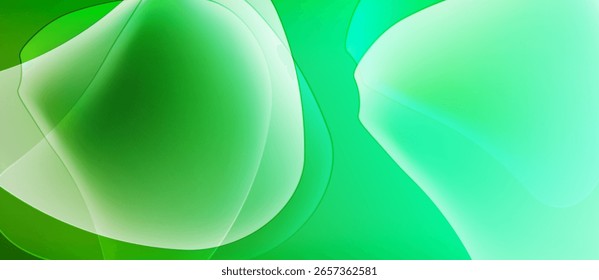 Las Formas verdes Abstractas se superponen, creando Gradientes suaves. La ligereza varía según la composición, lo que sugiere profundidad. Diseño minimalista, estética relajante.