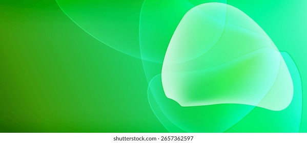 Abstract green shapes overlap, creating soft gradients. Lightness varies across surface, suggesting depth, movement. Minimalist design.