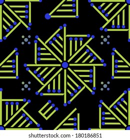 abstract green shapes vector decorative pattern on black