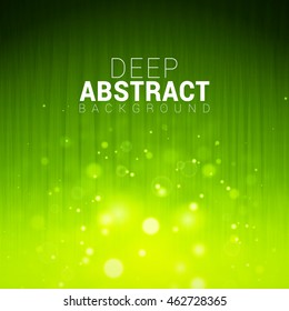 Abstract green shining bokeh lights background. Magic glitter and sparkles. With space for text. Vector illustration.